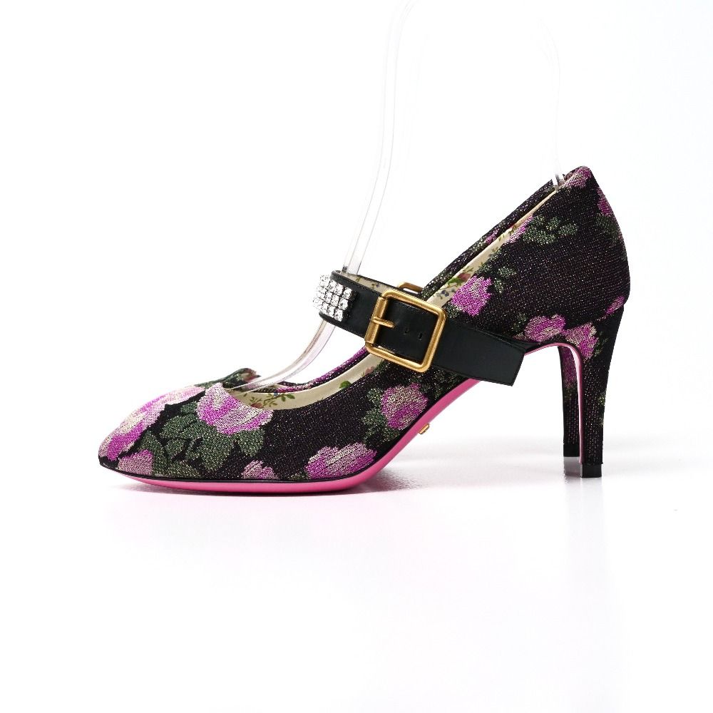 Gucci Pumps Bijou Strap Flower Jacquard High Heels Shoes 35 — view 2