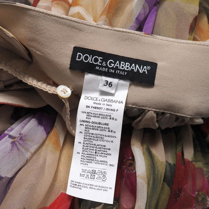 Dolce & Gabbana Skirt 36 Flower All Over Pattern Pleated Gathered Flare Midi — view 5