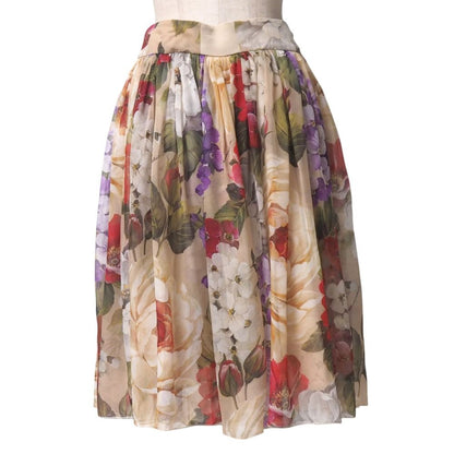 Dolce & Gabbana Skirt 36 Flower All Over Pattern Pleated Gathered Flare Midi — view 2