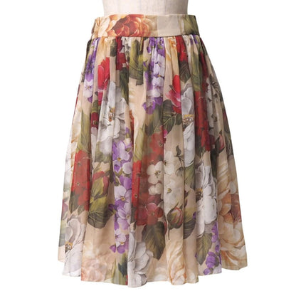 Dolce & Gabbana Skirt 36 Flower All Over Pattern Pleated Gathered Flare Midi