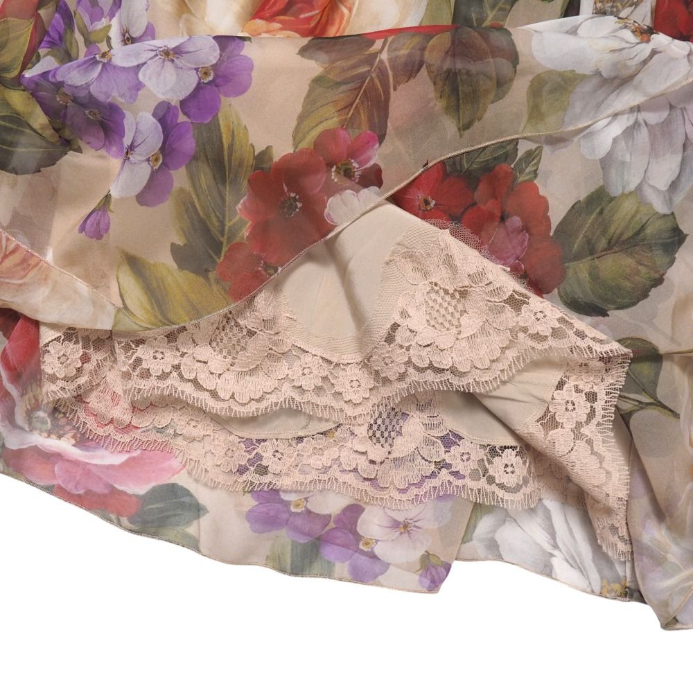Dolce & Gabbana Skirt 36 Flower All Over Pattern Pleated Gathered Flare Midi — view 4