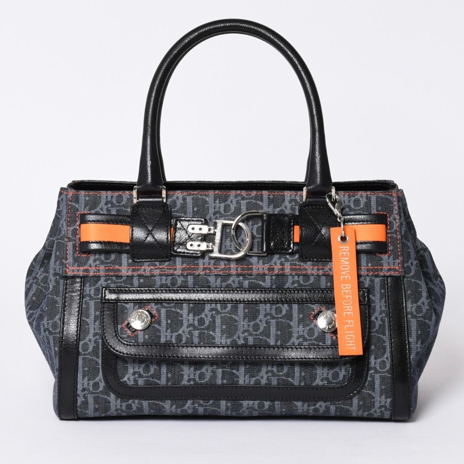 Dior Flight Line Trotter Handbag Galliano Era Denim Leather Navy Black Silver