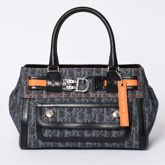 Dior Flight Line Trotter Handbag Galliano Era Denim Leather Navy Black Silver