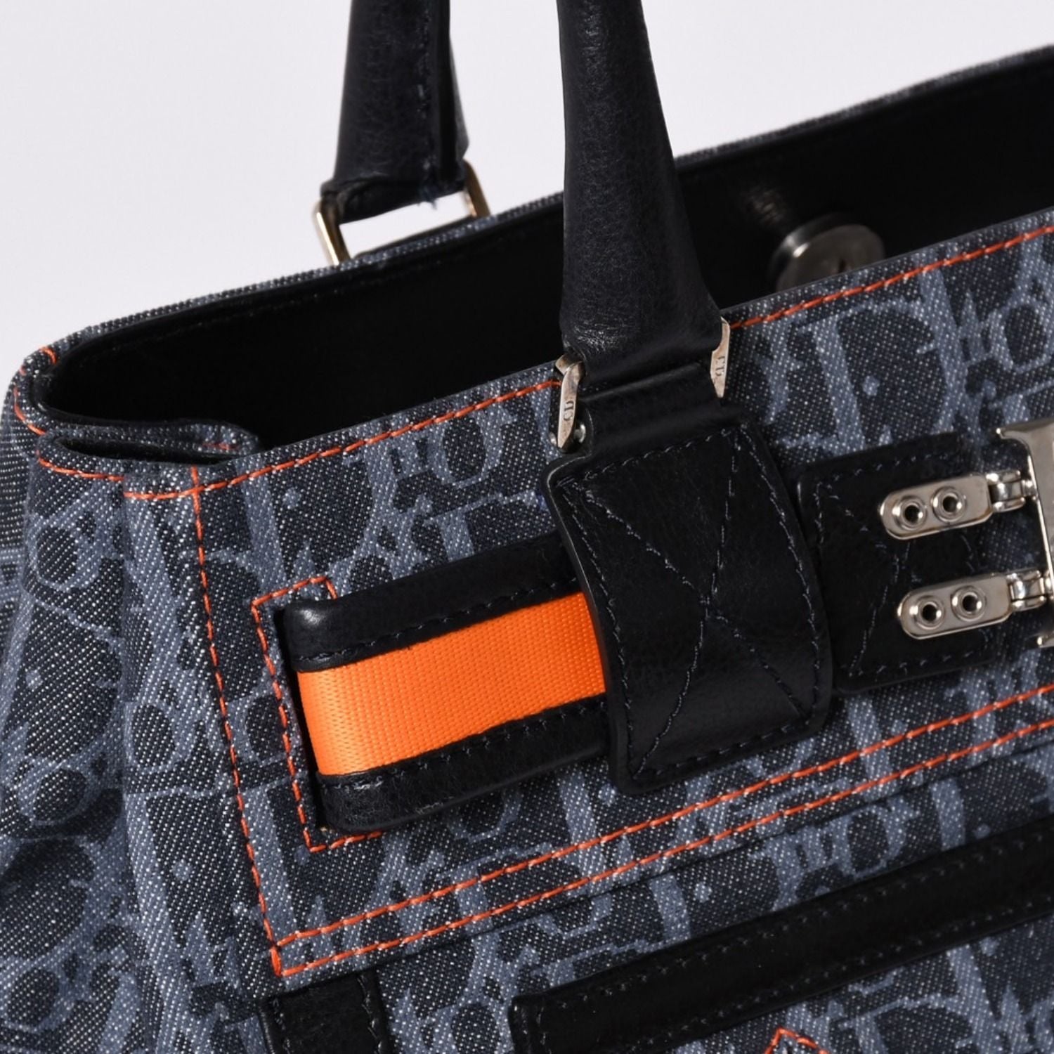 Dior Flight Line Trotter Handbag Galliano Era Denim Leather Navy Black Silver — view 5