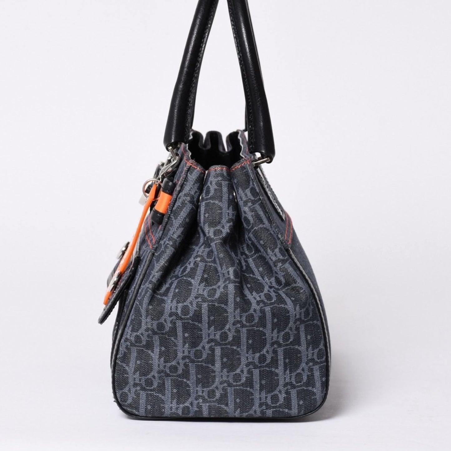 Dior Flight Line Trotter Handbag Galliano Era Denim Leather Navy Black Silver — view 4