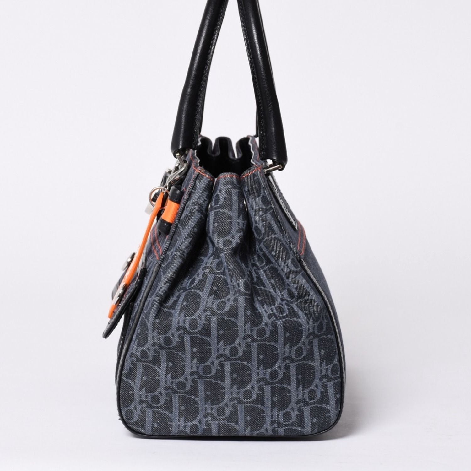 Dior Flight Line Trotter Handbag Galliano Era Denim Leather Navy Black Silver — view 4