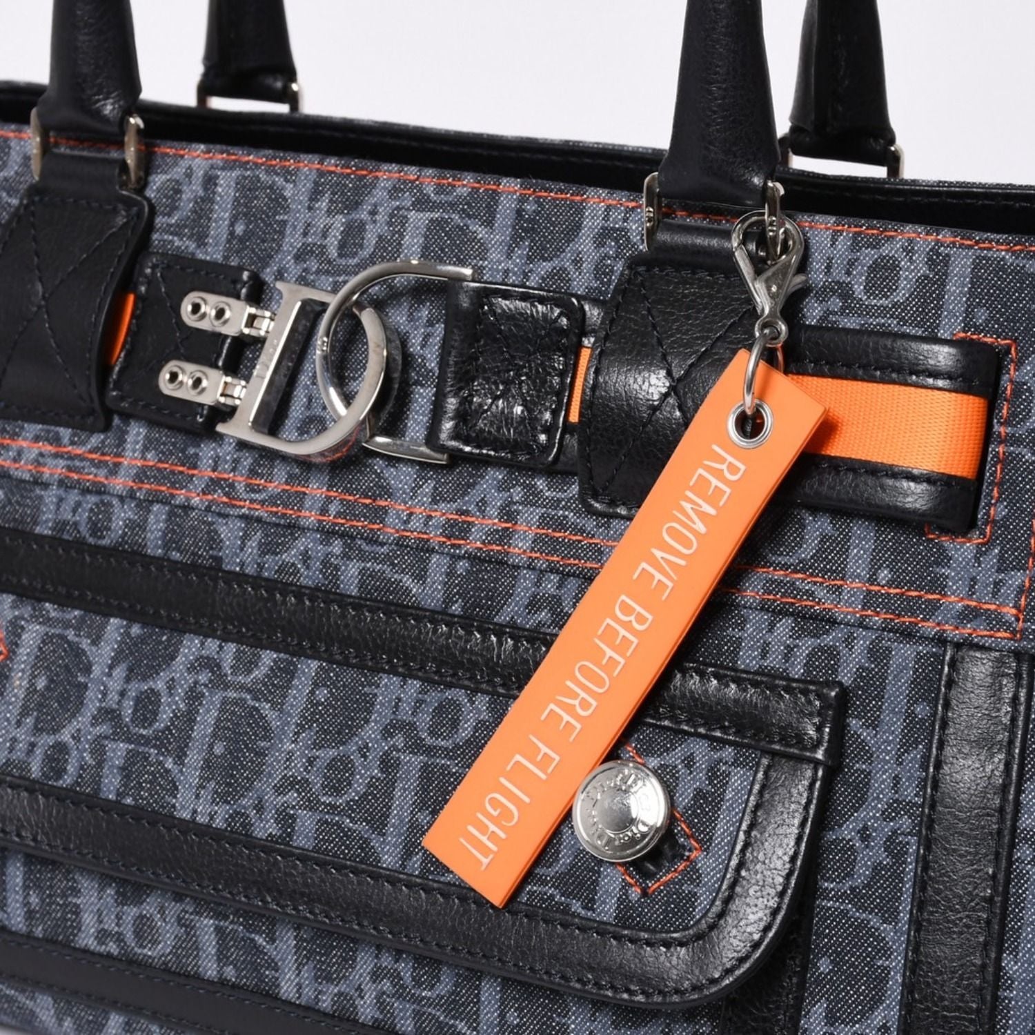 Dior Flight Line Trotter Handbag Galliano Era Denim Leather Navy Black Silver — view 6
