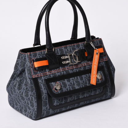 Dior Flight Line Trotter Handbag Galliano Era Denim Leather Navy Black Silver — view 3