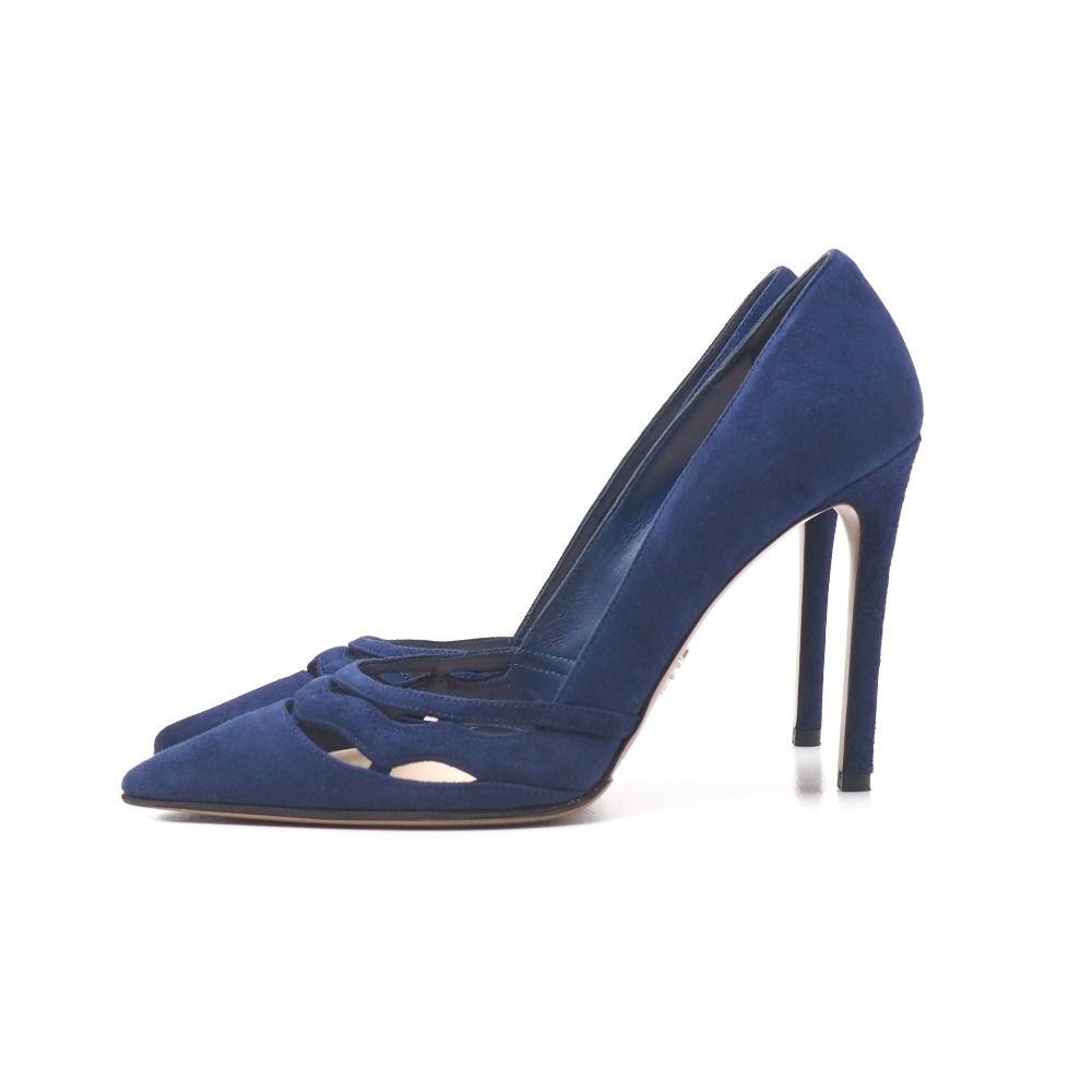 Prada Pumps Suede Cutout High Heels Pointed Toe Shoes 37.5 — view 2