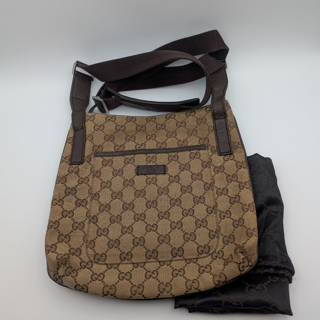 Gucci GG Canvas Shoulder Bag Crossbody Brown