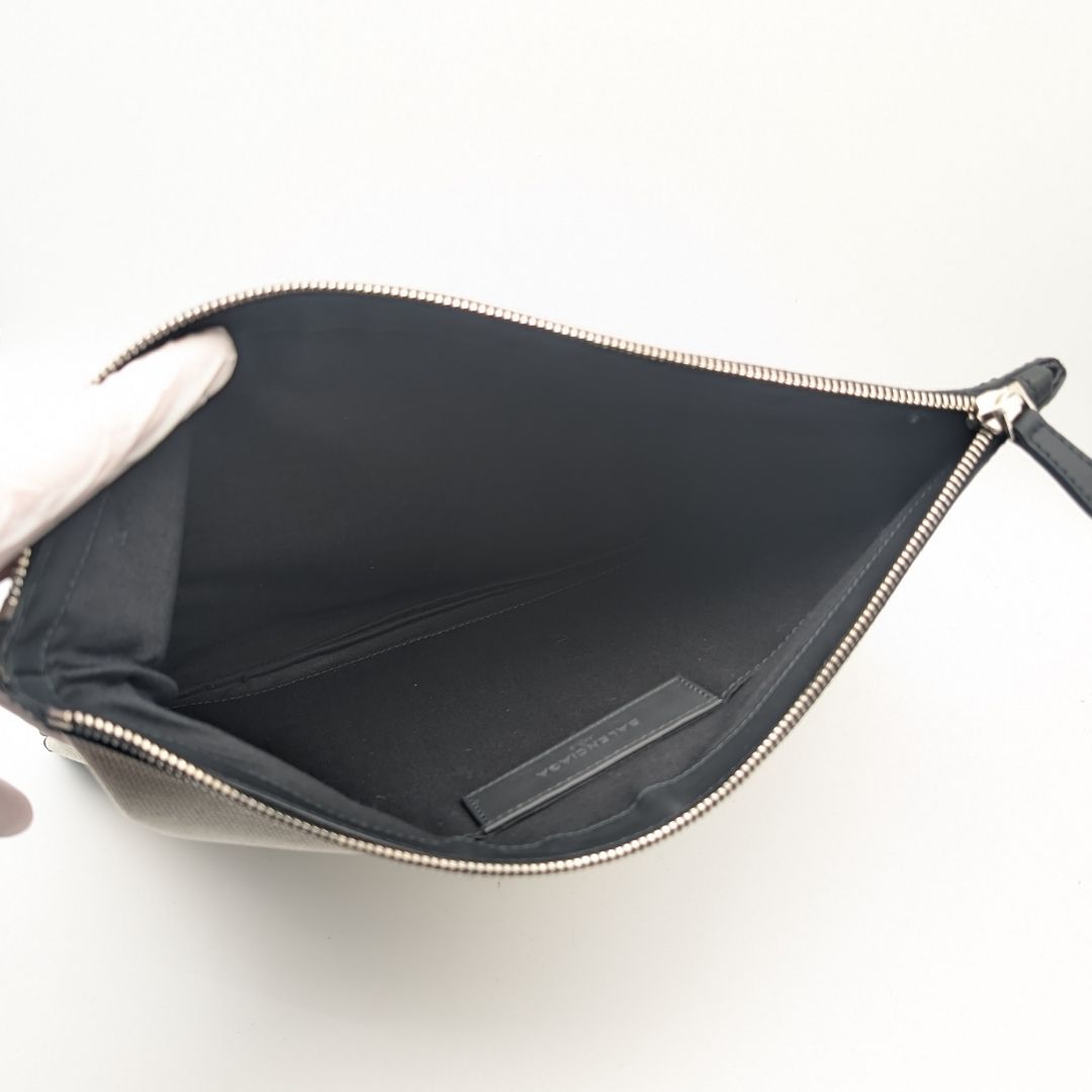 Balenciaga Clip M Canvas Leather Black White Logo Clutch — view 6