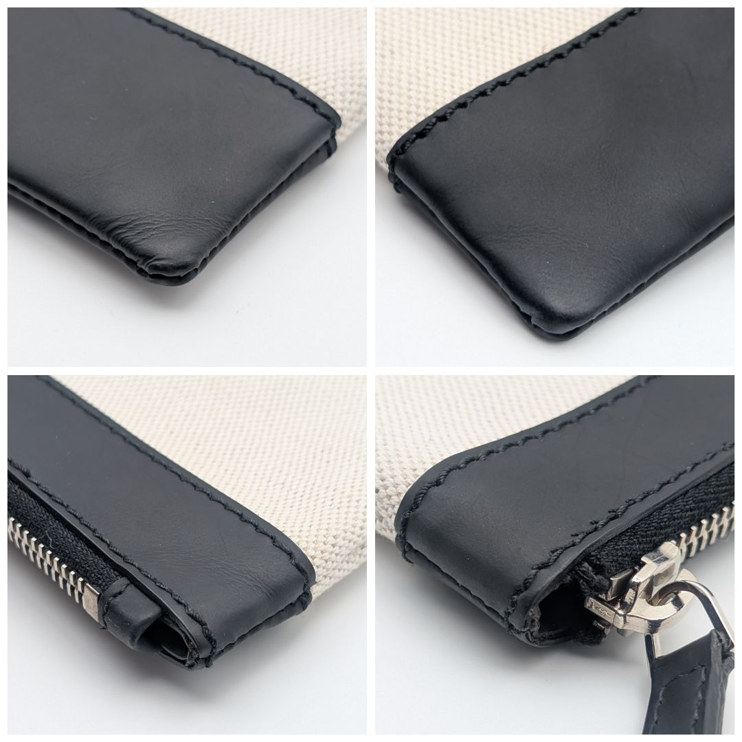 Balenciaga Clip M Canvas Leather Black White Logo Clutch — view 4