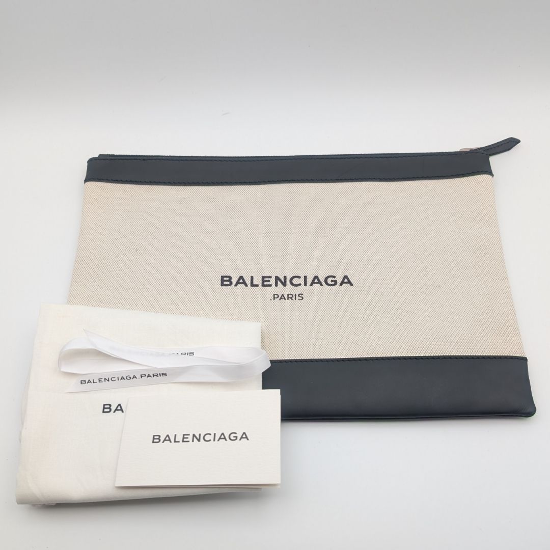 Balenciaga Clip M Canvas Leather Black White Logo Clutch
