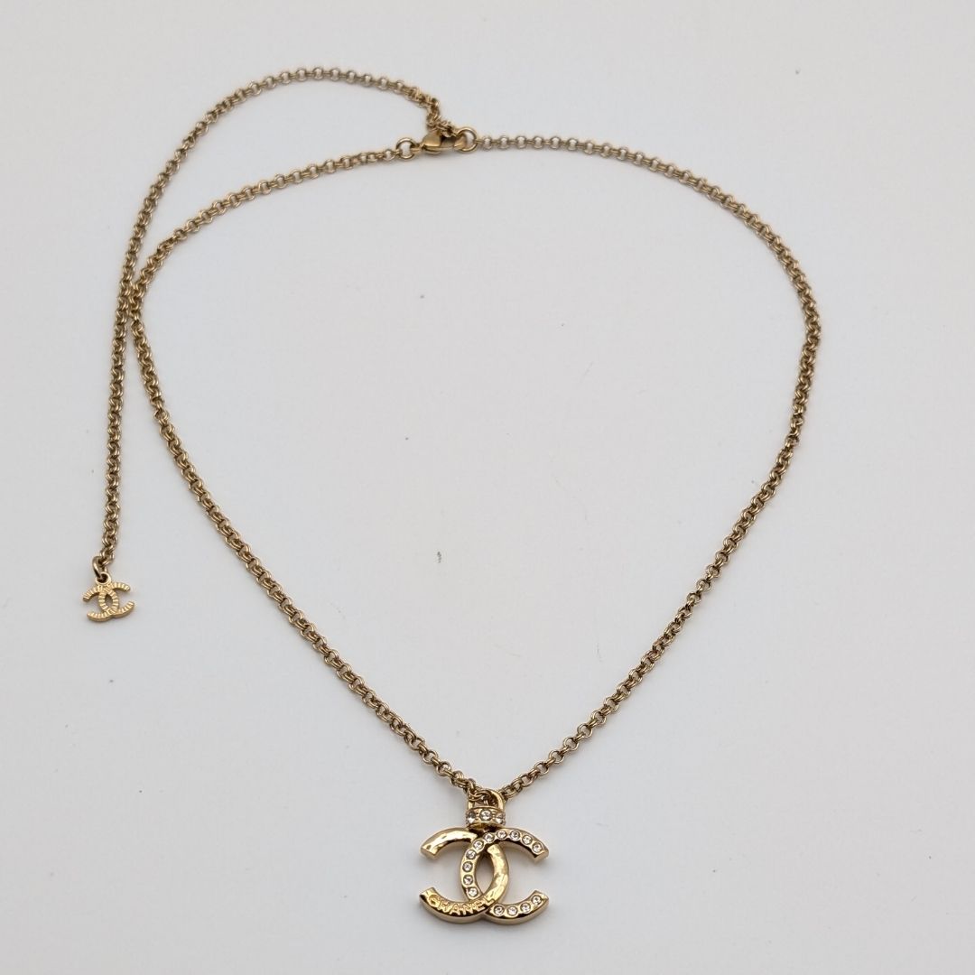 Chanel CC Logo Line Stone Gold Necklace — view 7