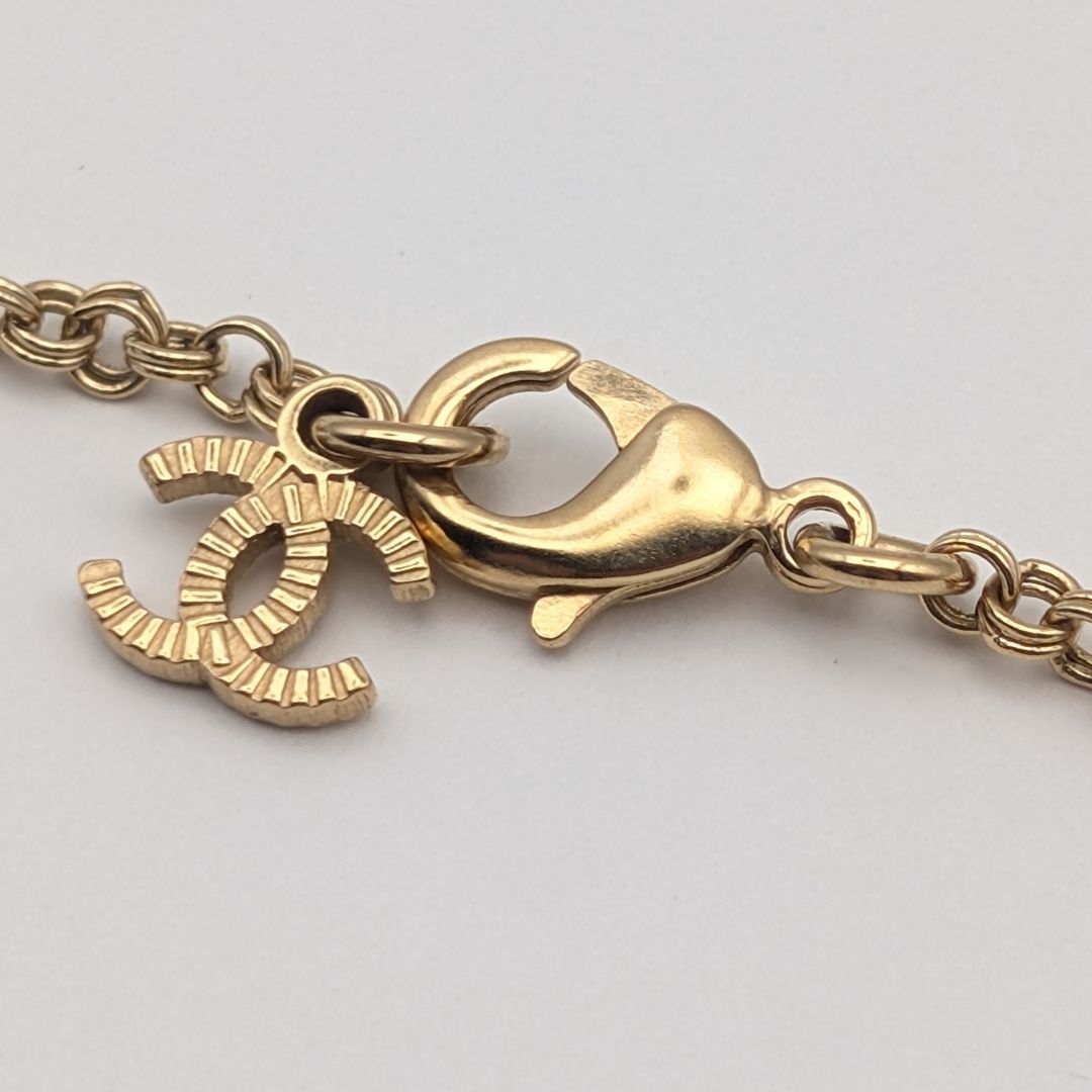 Chanel CC Logo Line Stone Gold Necklace — view 4