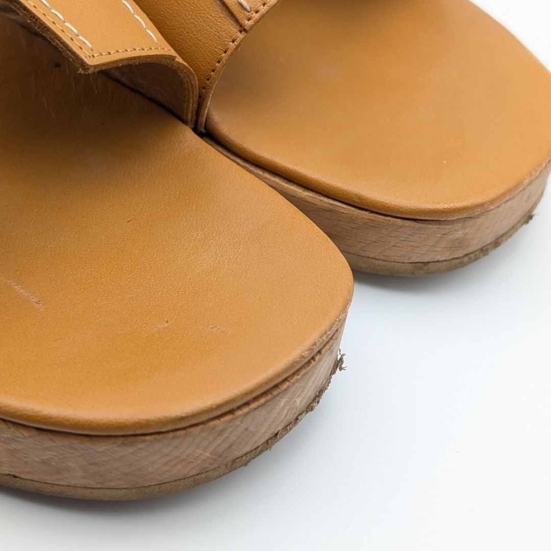 Hermes Oran Wood Sole Sandals Orange Logo — view 9