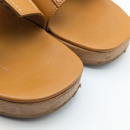 Hermes Oran Wood Sole Sandals Orange Logo — view 9