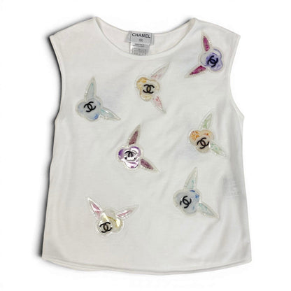 Chanel Ce7 CC Logo Tank Top 38 White Cotton — view 2