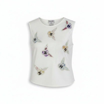 Chanel Ce7 CC Logo Tank Top 38 White Cotton