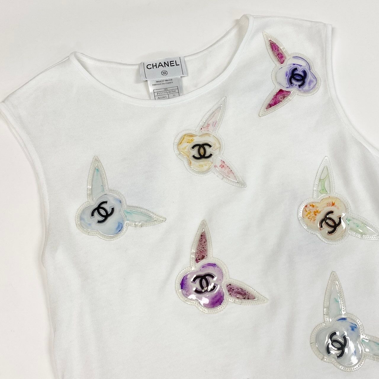 Chanel Ce7 CC Logo Tank Top 38 White Cotton — view 4