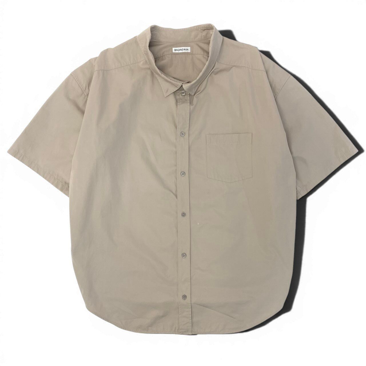 Balenciaga Back Logo Oversize Shirt Short Sleeve 36 Beige Cotton — view 2
