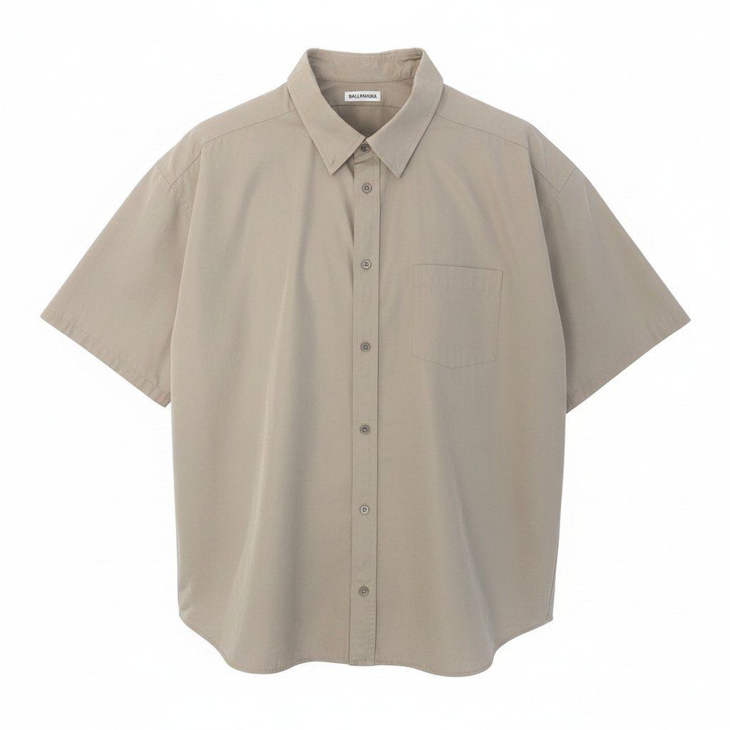 Balenciaga Back Logo Oversize Shirt Short Sleeve 36 Beige Cotton