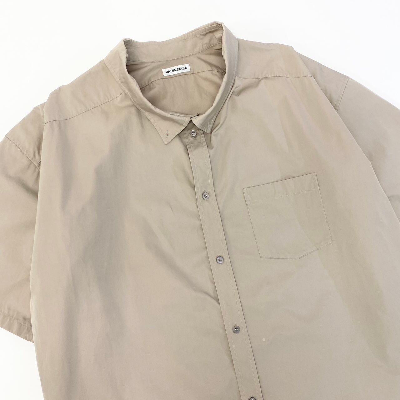 Balenciaga Back Logo Oversize Shirt Short Sleeve 36 Beige Cotton — view 4