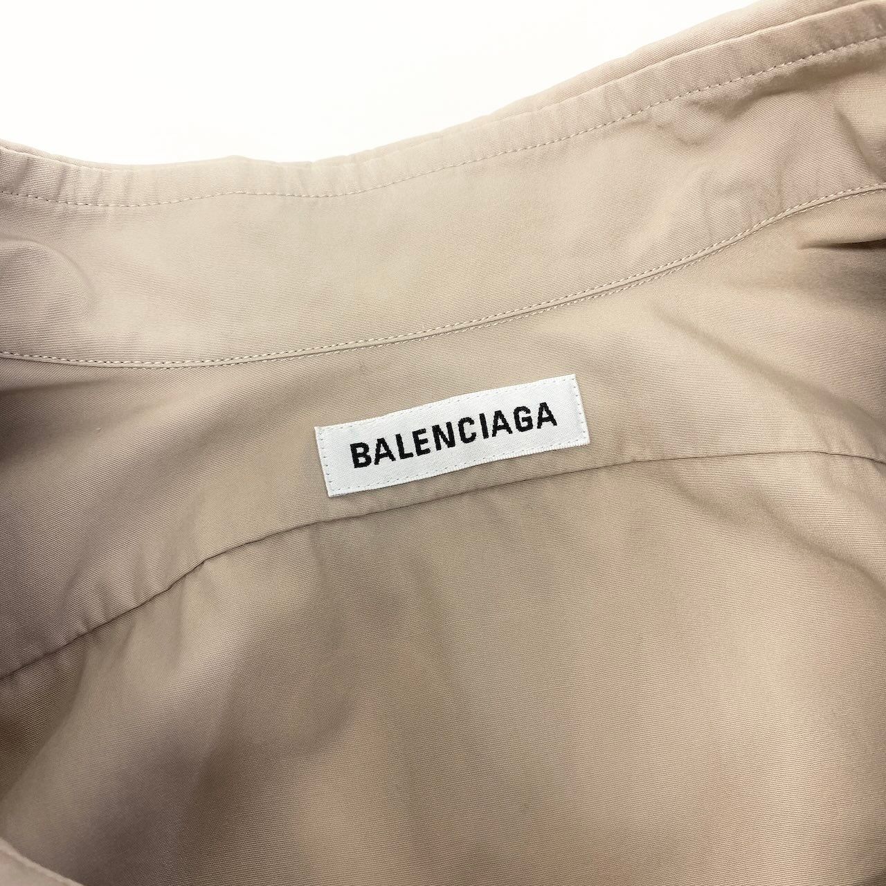 Balenciaga Back Logo Oversize Shirt Short Sleeve 36 Beige Cotton — view 6