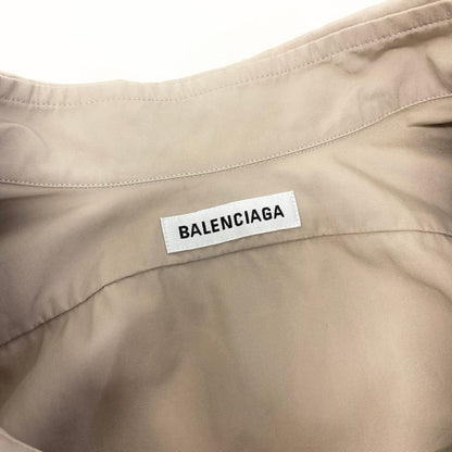 Balenciaga Back Logo Oversize Shirt Short Sleeve 36 Beige Cotton — view 6