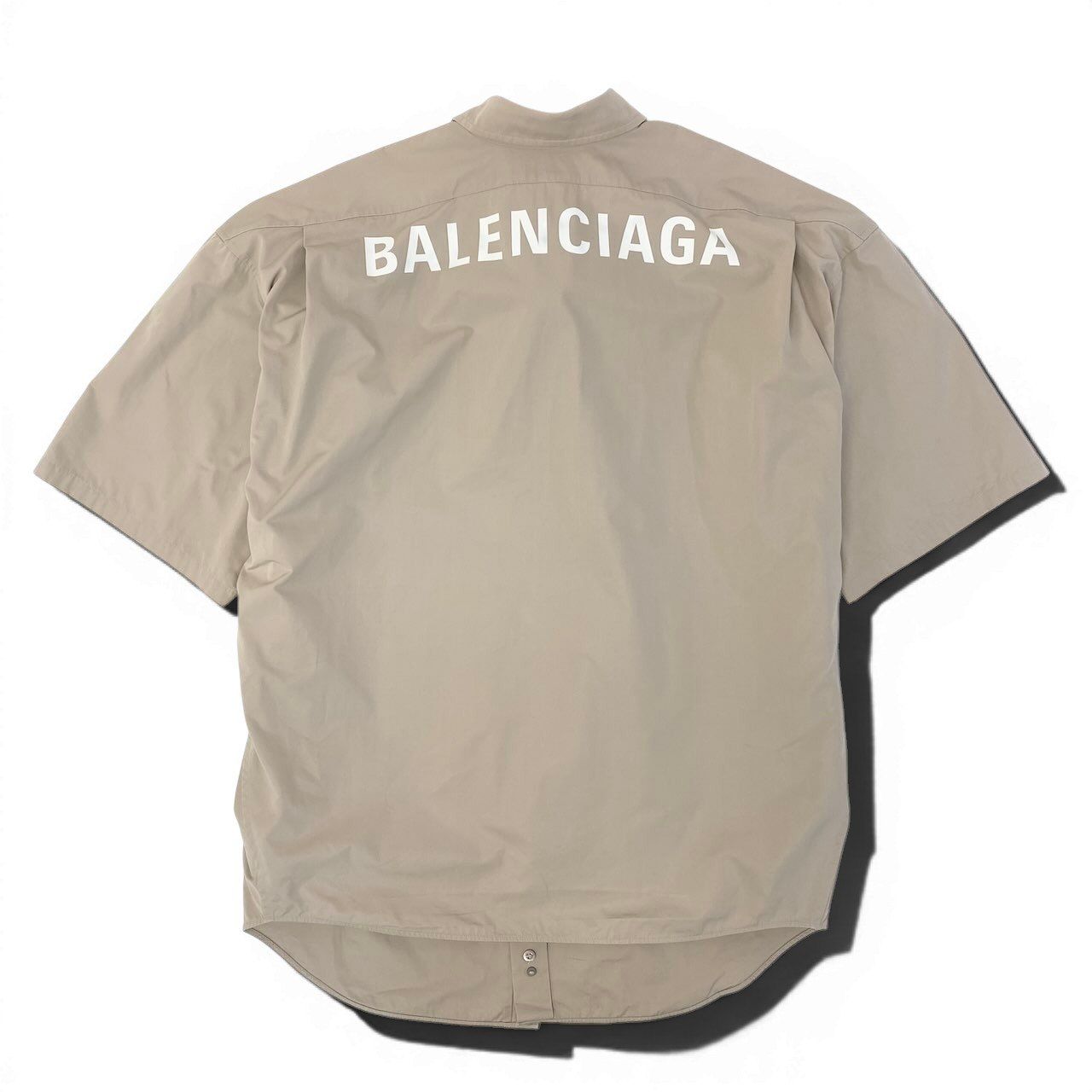Balenciaga Back Logo Oversize Shirt Short Sleeve 36 Beige Cotton — view 3