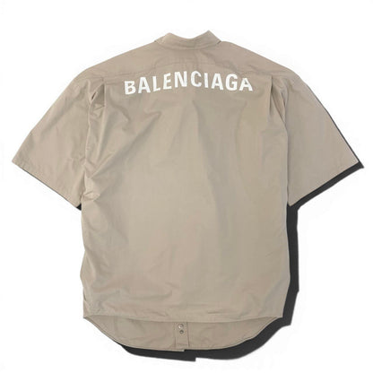 Balenciaga Back Logo Oversize Shirt Short Sleeve 36 Beige Cotton — view 3