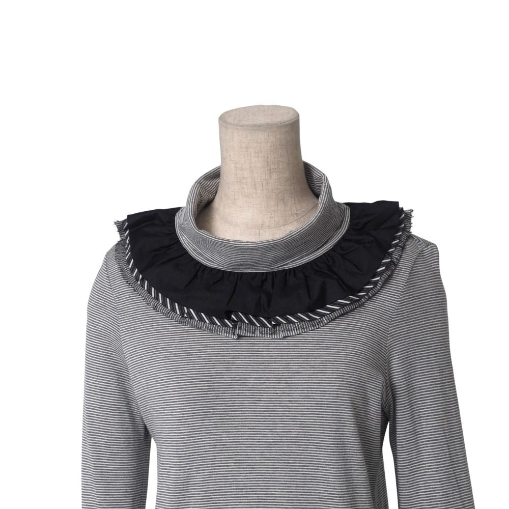 Chanel Top 36 Ruffle Neck Lace Striped Turtle Long Sleeve — view 3