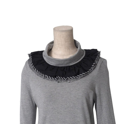 Chanel Top 36 Ruffle Neck Lace Striped Turtle Long Sleeve — view 3