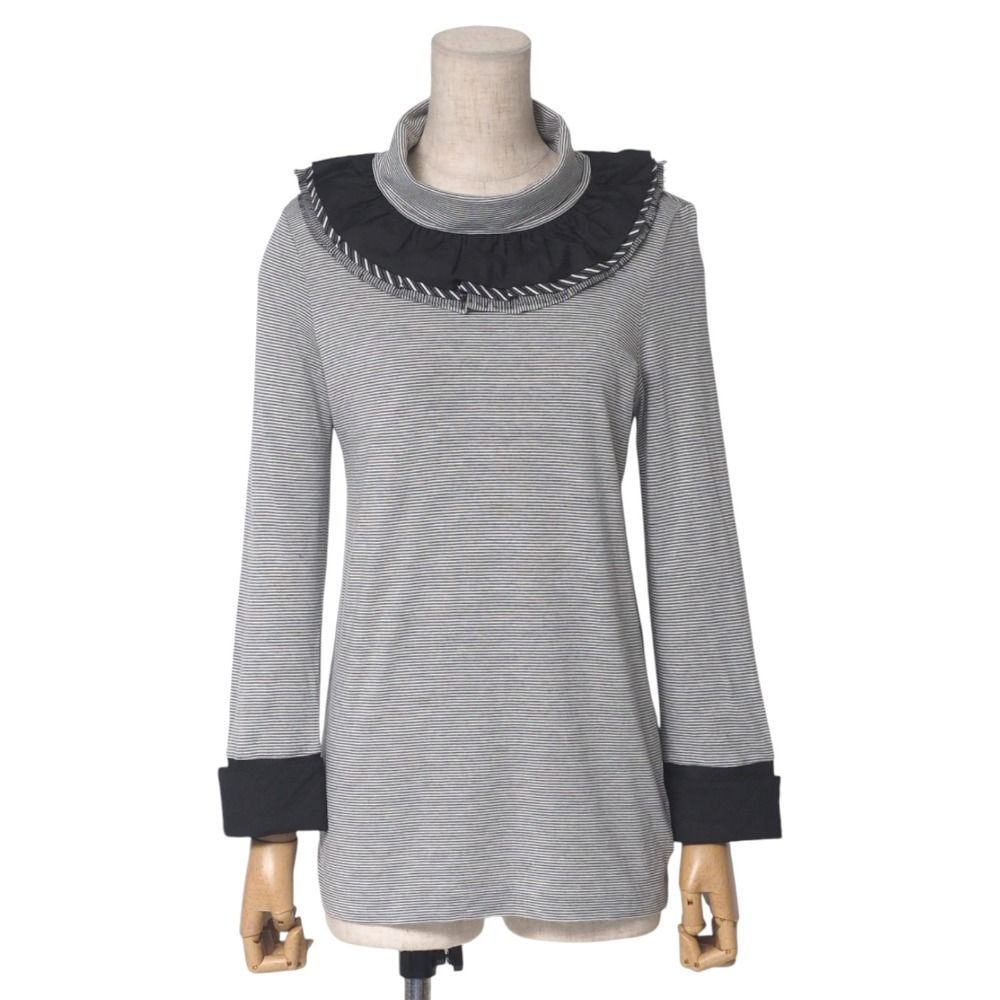 Chanel Top 36 Ruffle Neck Lace Striped Turtle Long Sleeve