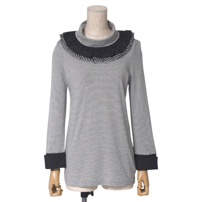 Chanel Top 36 Ruffle Neck Lace Striped Turtle Long Sleeve