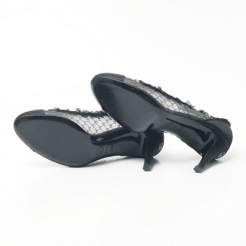Chanel Pumps C Shoes CC Logo Quilted Frill Lace Black 36.5 — view 7
