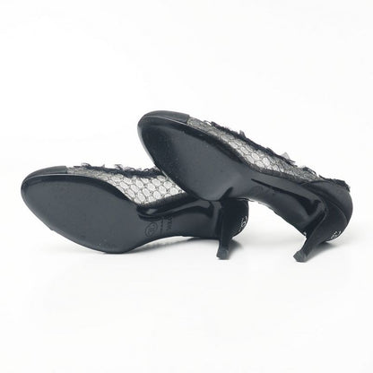 Chanel Pumps C Shoes CC Logo Quilted Frill Lace Black 36.5 — view 7