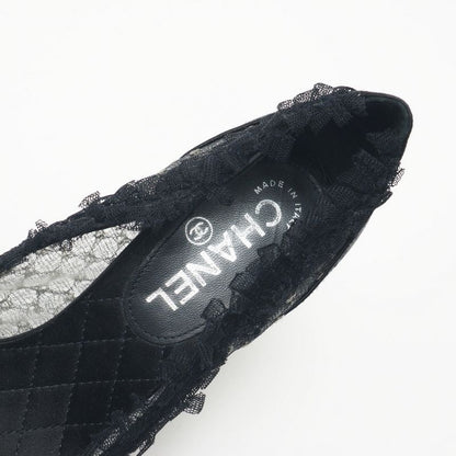 Chanel Pumps C Shoes CC Logo Quilted Frill Lace Black 36.5 — view 8