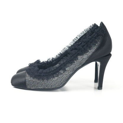 Chanel Pumps C Shoes CC Logo Quilted Frill Lace Black 36.5 — view 2