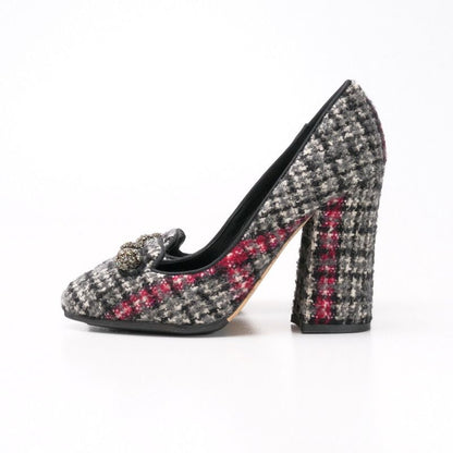 Dolce & Gabbana Pumps Shoes Chunky Heel Tweed Bijoux Decoration Gray 35.5 — view 2