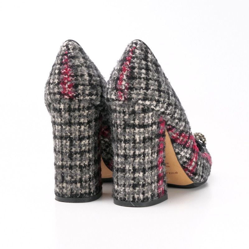 Dolce & Gabbana Pumps Shoes Chunky Heel Tweed Bijoux Decoration Gray 35.5 — view 3