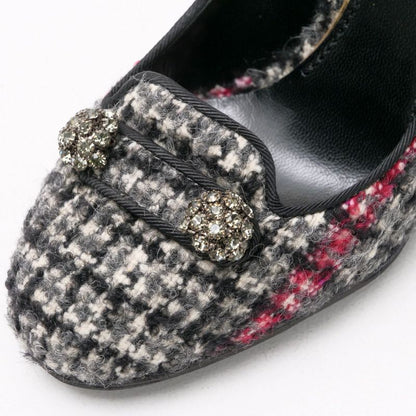 Dolce & Gabbana Pumps Shoes Chunky Heel Tweed Bijoux Decoration Gray 35.5 — view 6