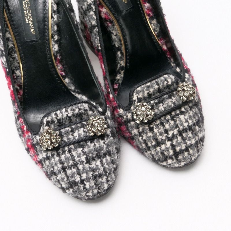 Dolce & Gabbana Pumps Shoes Chunky Heel Tweed Bijoux Decoration Gray 35.5 — view 4