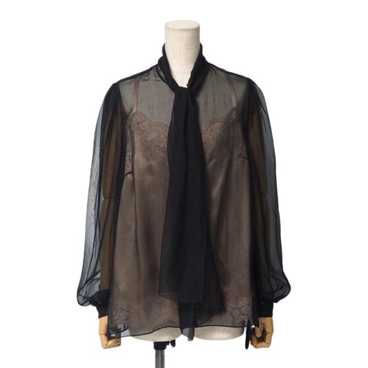 Dolce & Gabbana Blouse 40 Total Silk Bow Tie Ribbon Chiffon Black