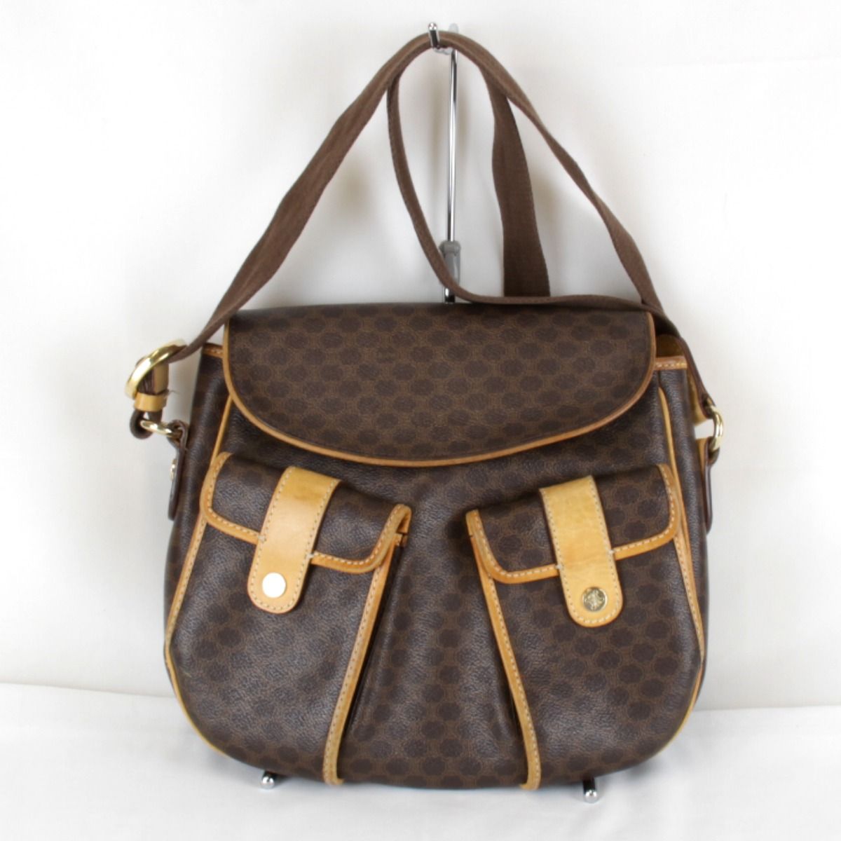 Celine Macadam Pattern Pocket Shoulder Bag Leather Brown