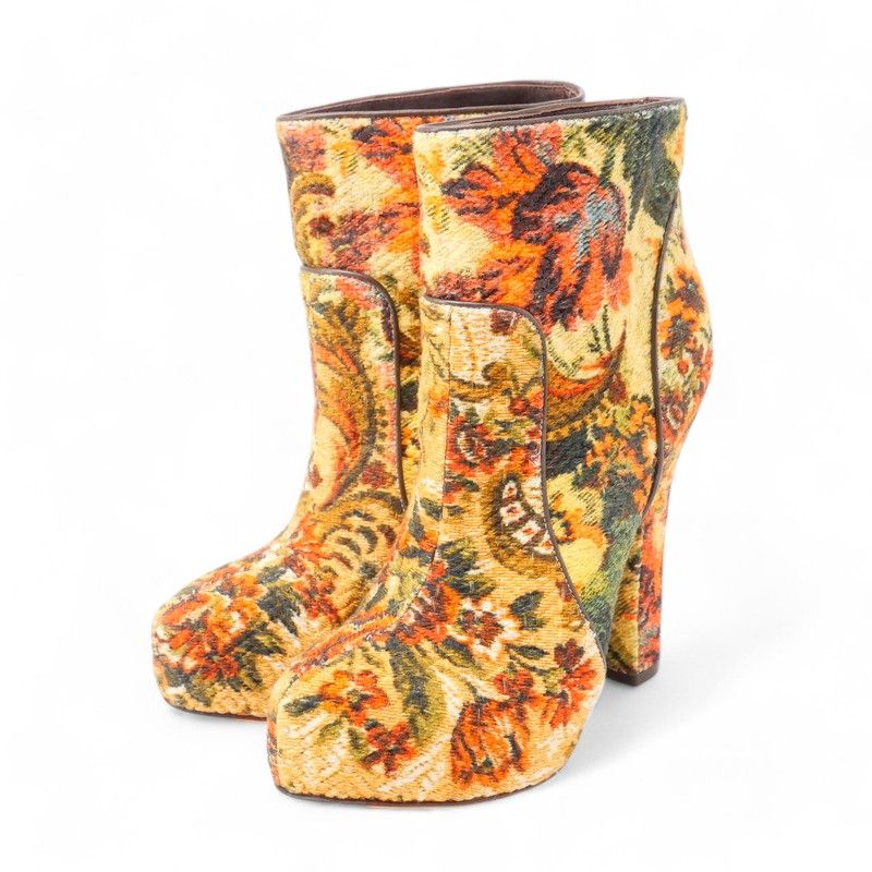 Dolce & Gabbana Boots Short Shoes Gobelin Floral Pattern Multicolor 37.5