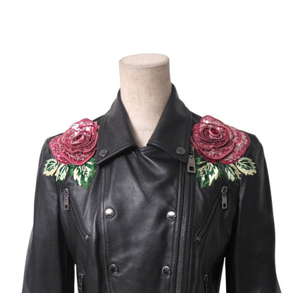 Dolce & Gabbana Rider's Jacket 36 Short Length Lambskin Flower Embroidery — view 4