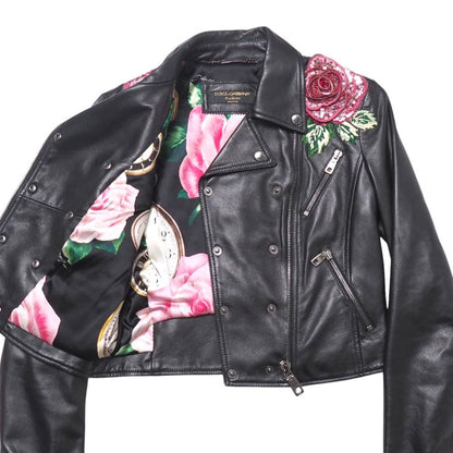 Dolce & Gabbana Rider's Jacket 36 Short Length Lambskin Flower Embroidery — view 8