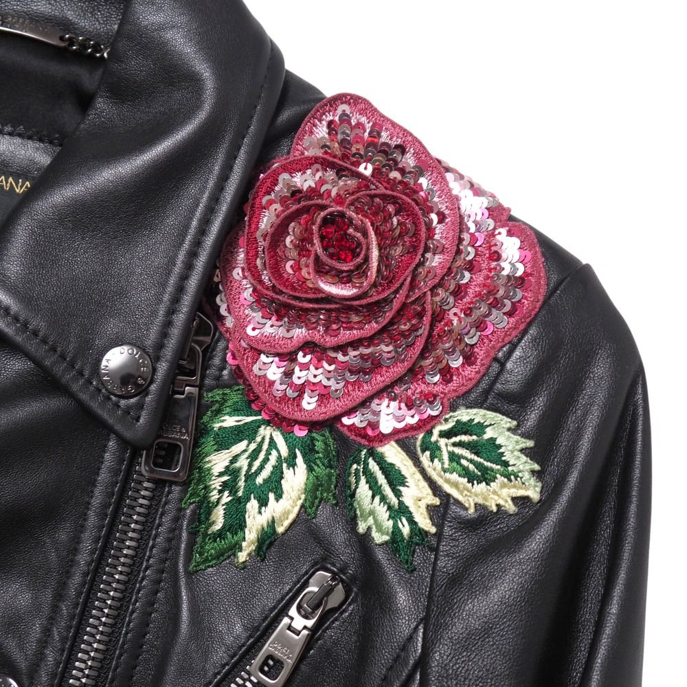 Dolce & Gabbana Rider's Jacket 36 Short Length Lambskin Flower Embroidery — view 6