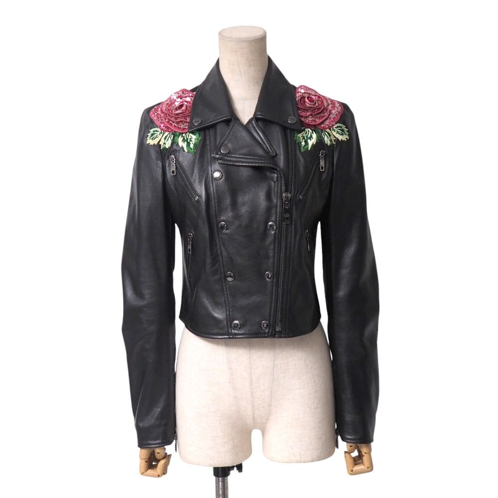 Dolce & Gabbana Rider's Jacket 36 Short Length Lambskin Flower Embroidery